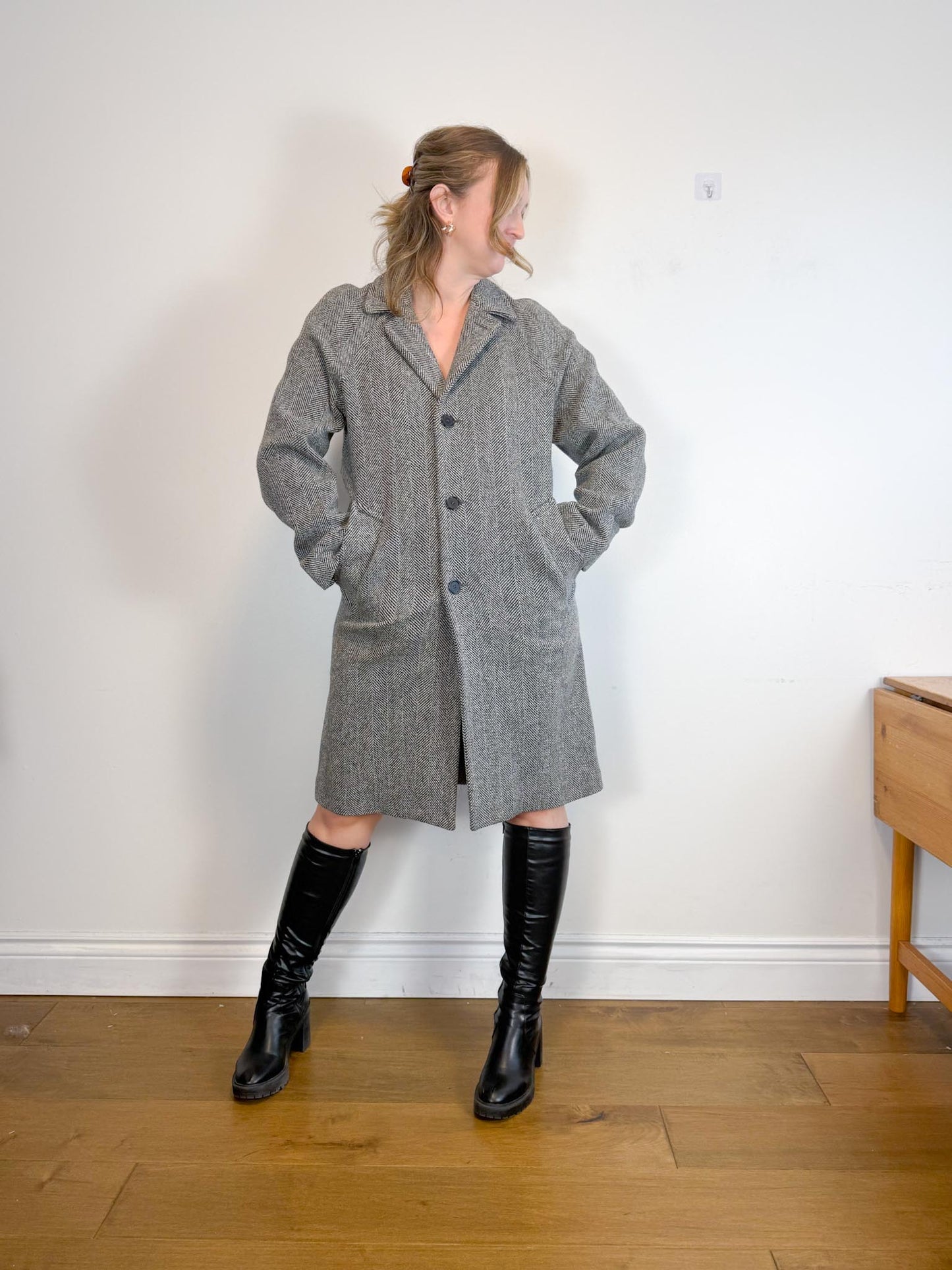 SANDRO Paris Houndstooth Wool Peacoat (Size M)