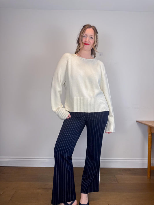 St. Roche Mid Rise Pinstriped Pants in Navy/White (Size L)