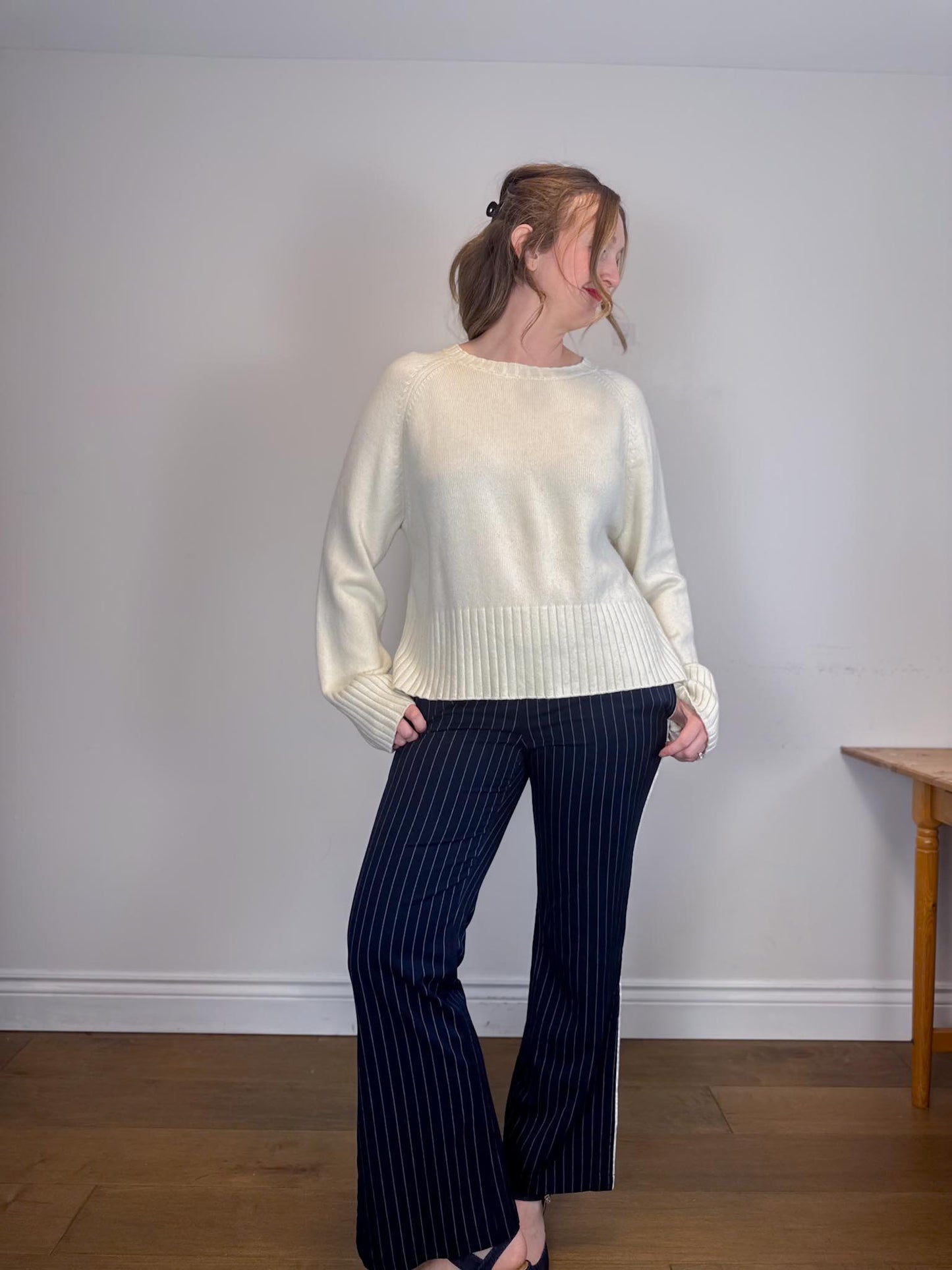 LILYSILK Wool & Cashmere Boxy Crewneck Sweater in Cream (Size S-L)