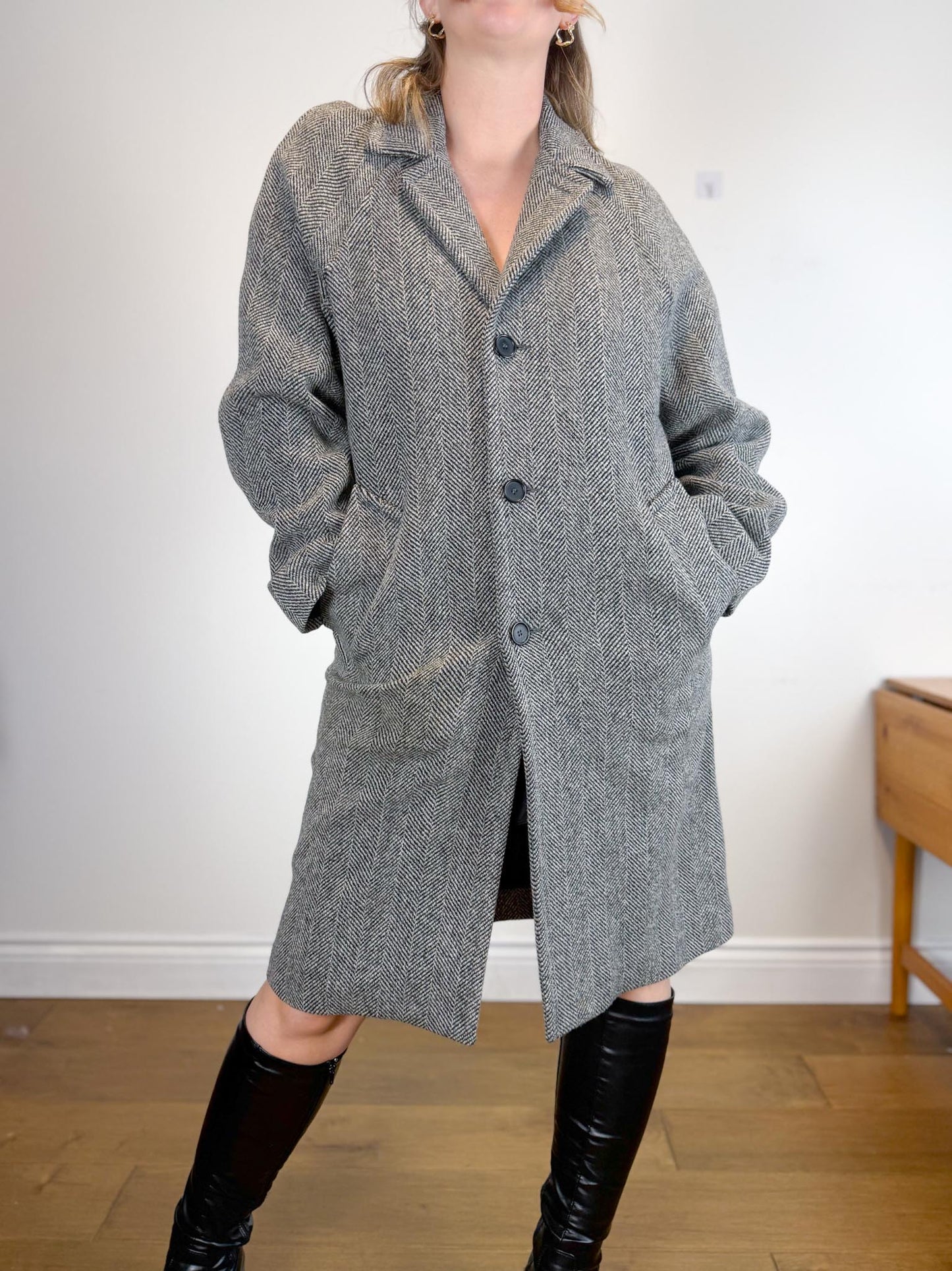 SANDRO Paris Houndstooth Wool Peacoat (Size M)