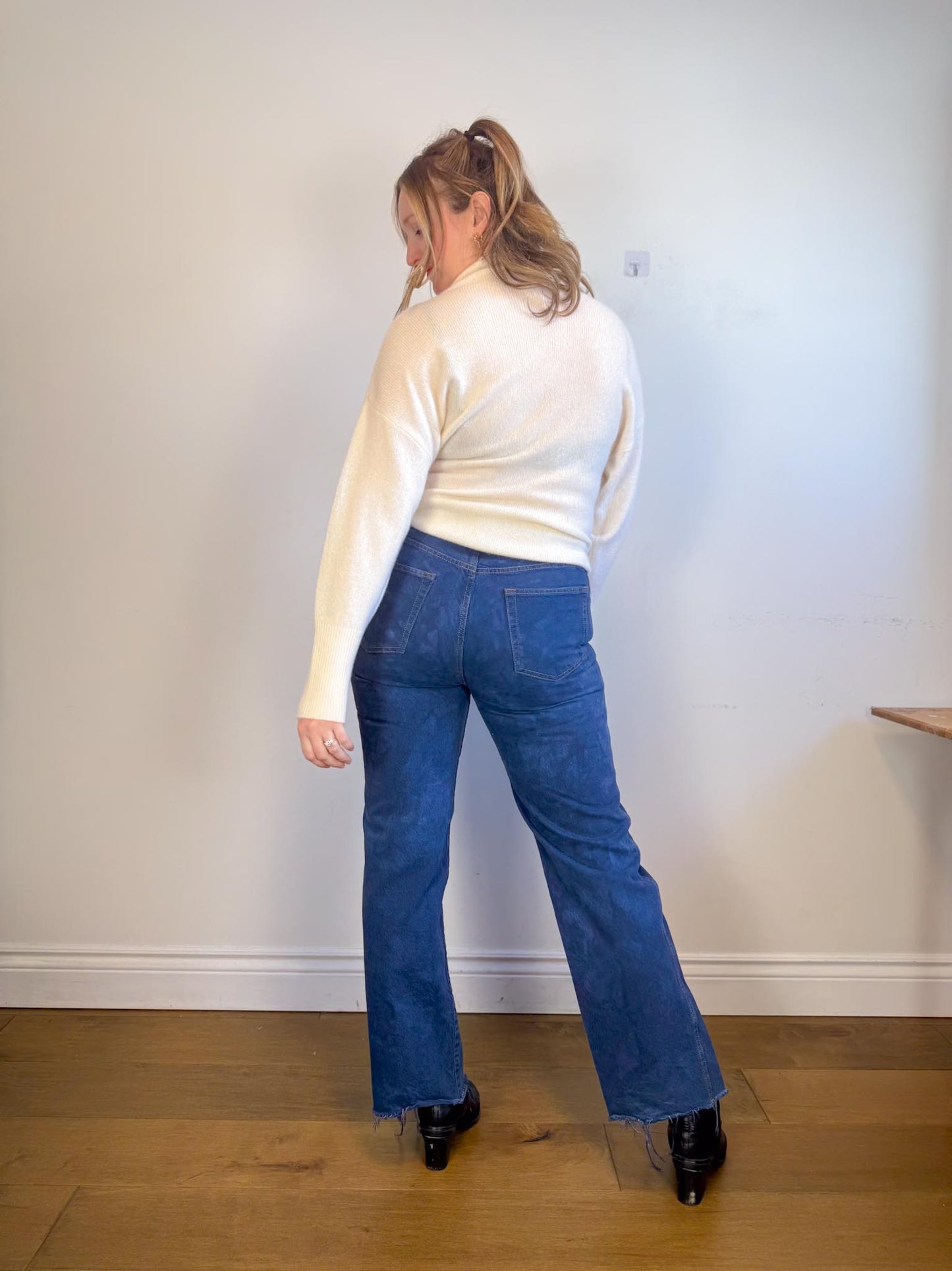 Reformation "Val 90s Mid Rise Straight Jeans in Tie Dye Blue" (Size 29)