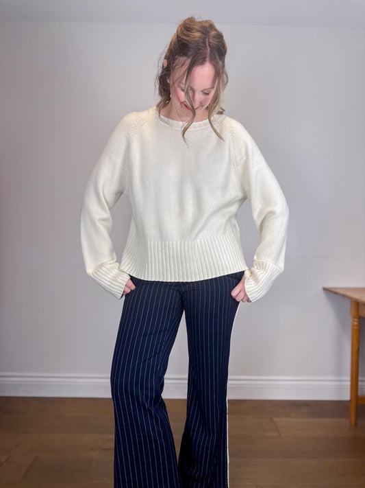 LILYSILK Wool & Cashmere Boxy Crewneck Sweater in Cream (Size S-L)