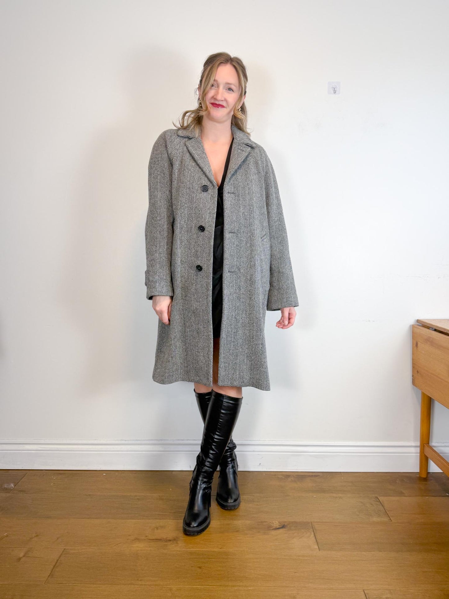 SANDRO Paris Houndstooth Wool Peacoat (Size M)