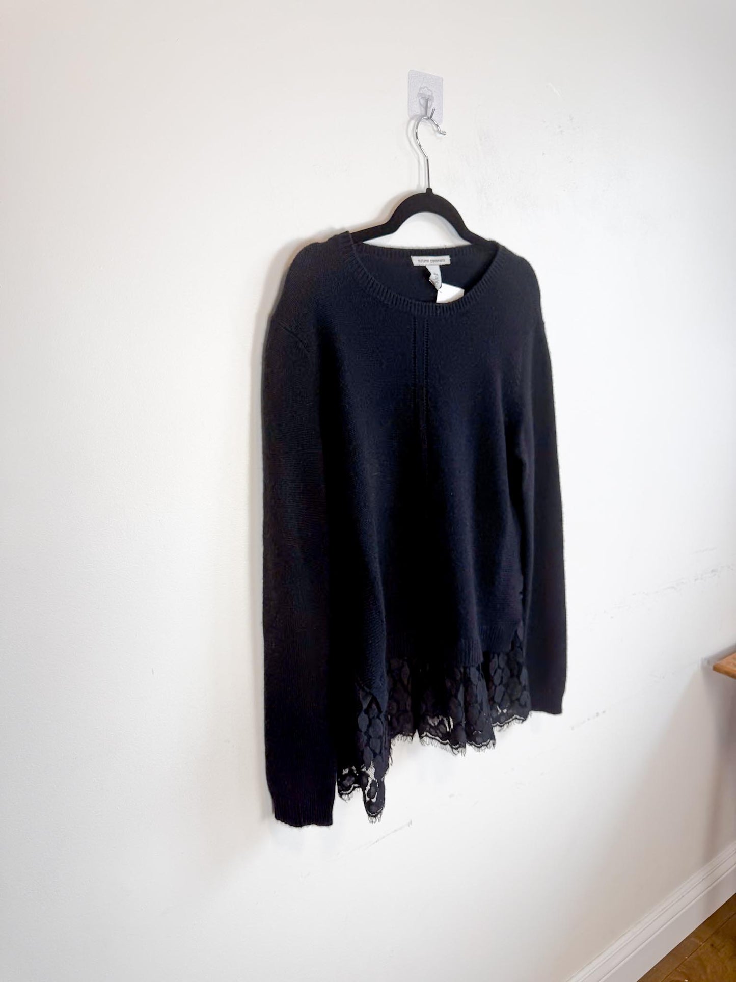 Autumn Cashmere Sweater in Black with Lace Trim (Size L)
