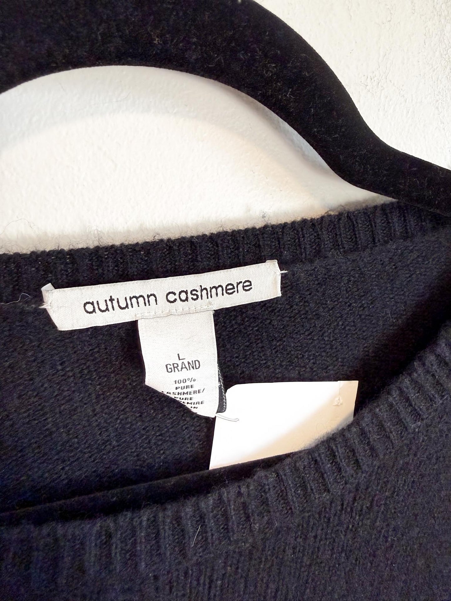 Autumn Cashmere Sweater in Black with Lace Trim (Size L)
