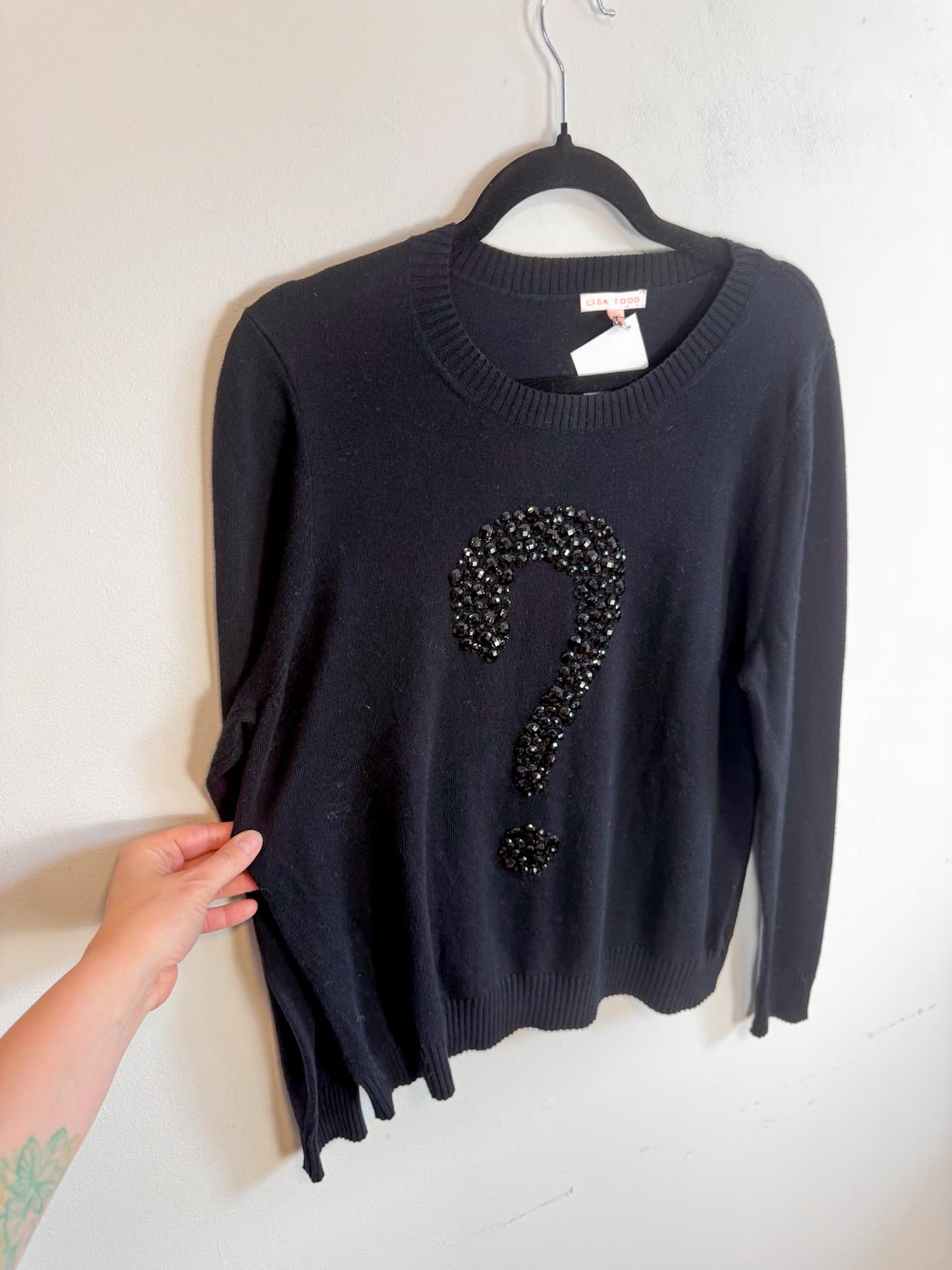 Lisa Todd "Keep Em Guessing Cotton & Cashmere Sweater in Black" (Size L)