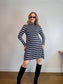Anthropologie Maeve Turtleneck Swing Dress in Blue/White Stripe (Size M/L)
