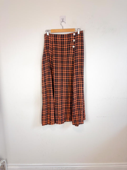 Vintage Plaid Midi Skirt (Size M/L)