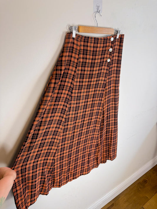 Vintage Plaid Midi Skirt (Size M/L)