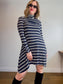 Anthropologie Maeve Turtleneck Swing Dress in Blue/White Stripe (Size M/L)