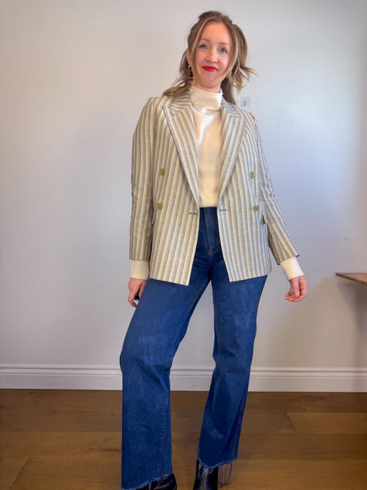 Acne Studios Designer Wool & Cotton Double Breasted Striped Blazer (Size M)