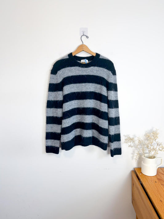 COS Alpaca Blend Striped Sweater in Black/Grey (Size M/L)
