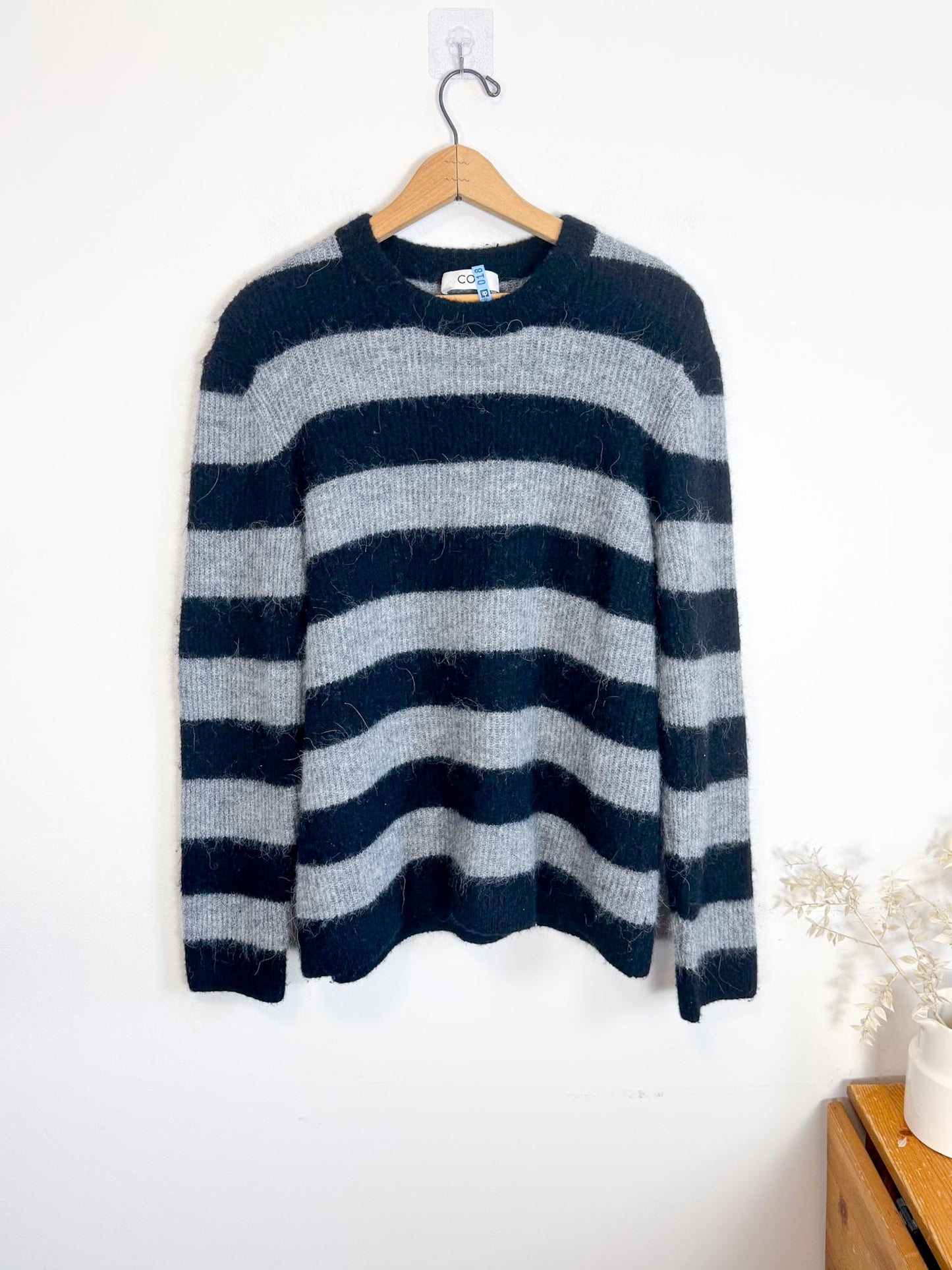COS Alpaca Blend Striped Sweater in Black/Grey (Size M/L)