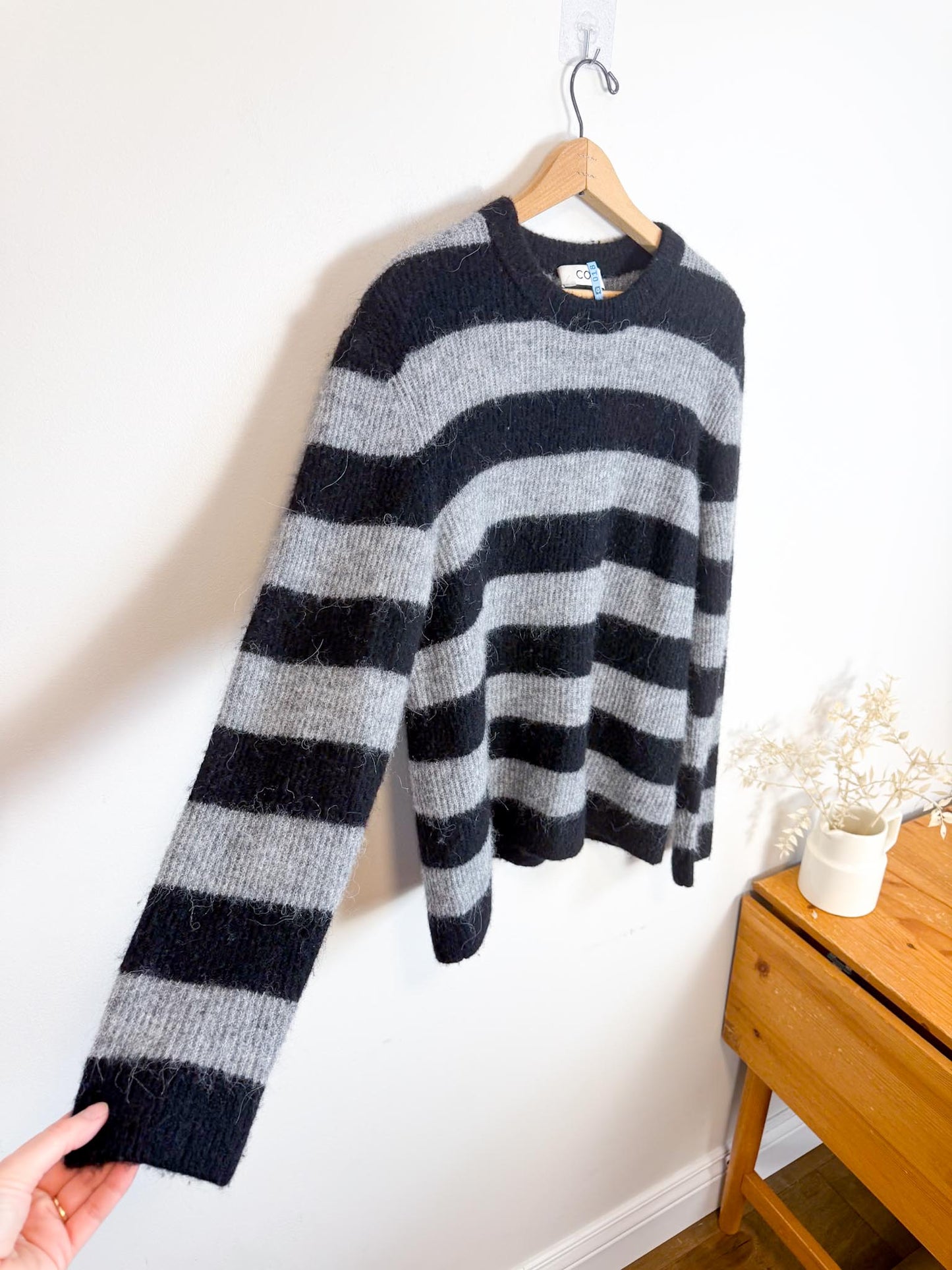 COS Alpaca Blend Striped Sweater in Black/Grey (Size M/L)