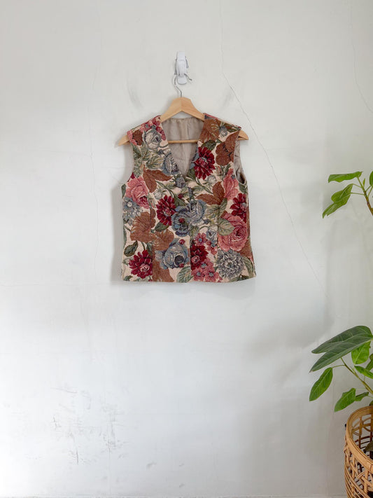 Vintage Floral Tapestry Vest (Size L)