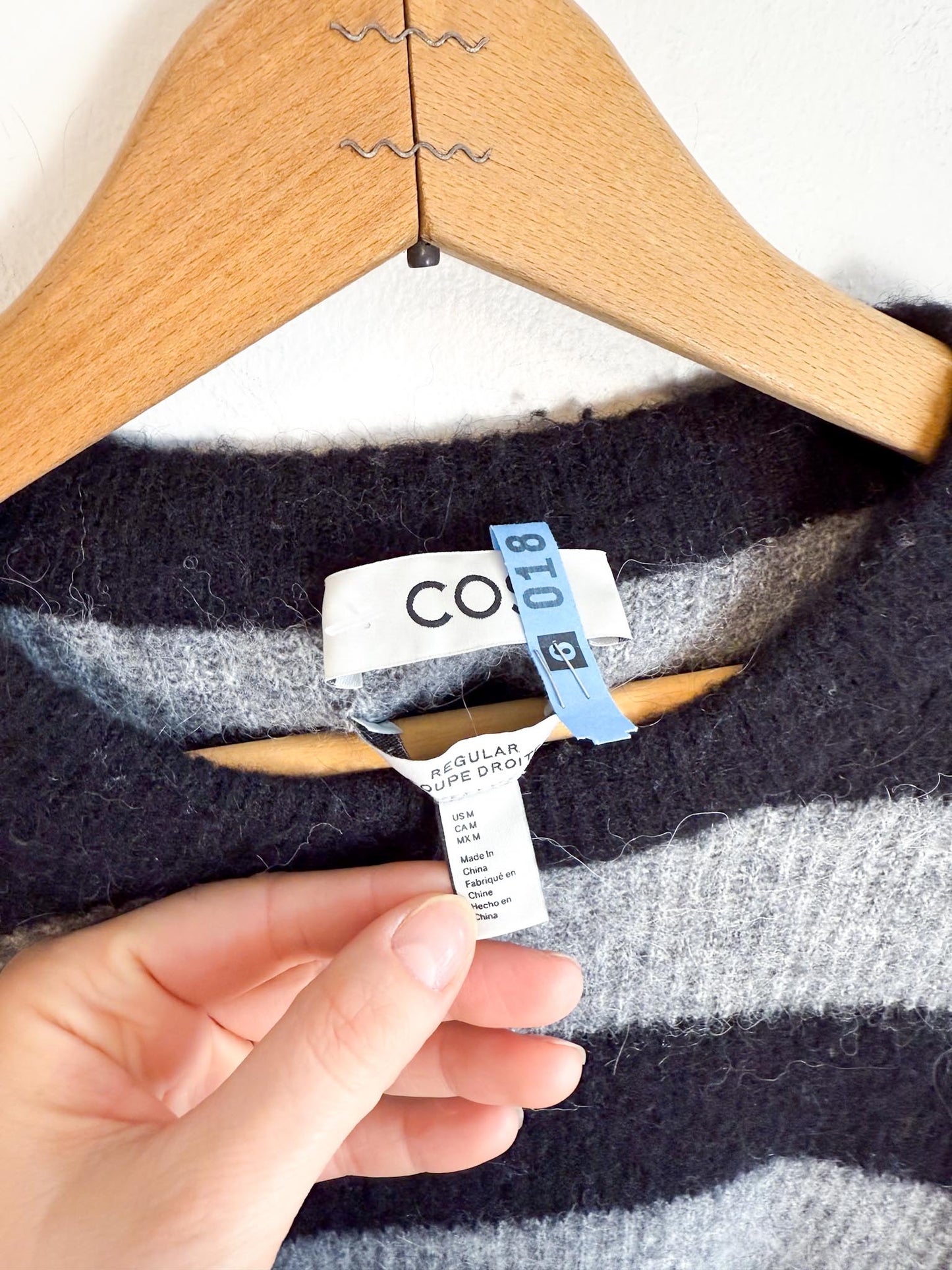 COS Alpaca Blend Striped Sweater in Black/Grey (Size M/L)