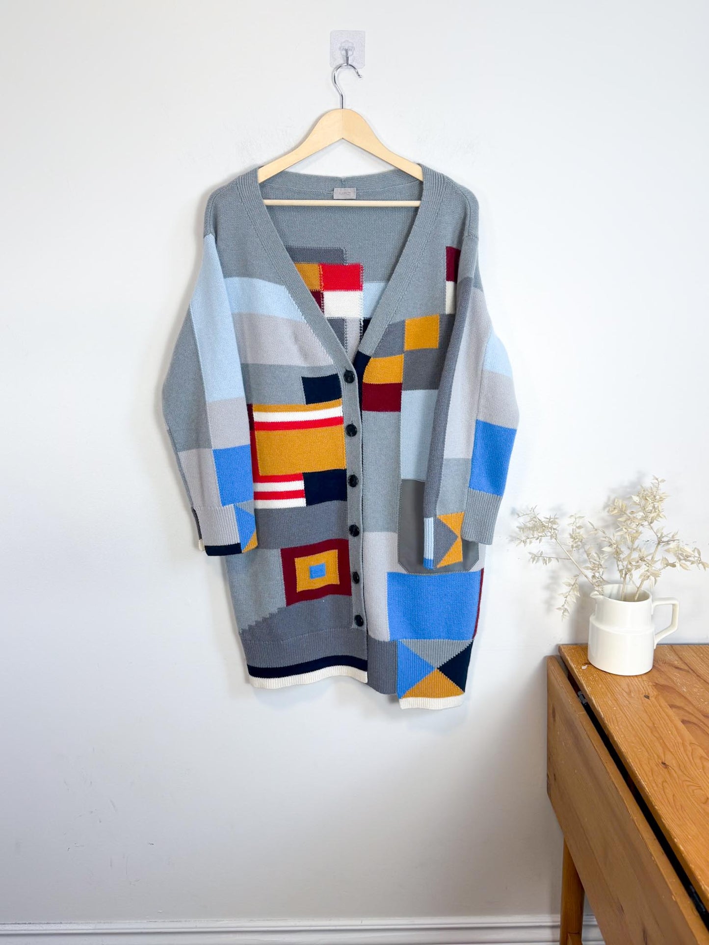 MRZ Designer Wool & Cashmere Colourblock Long Cardigan (Size XS-M)
