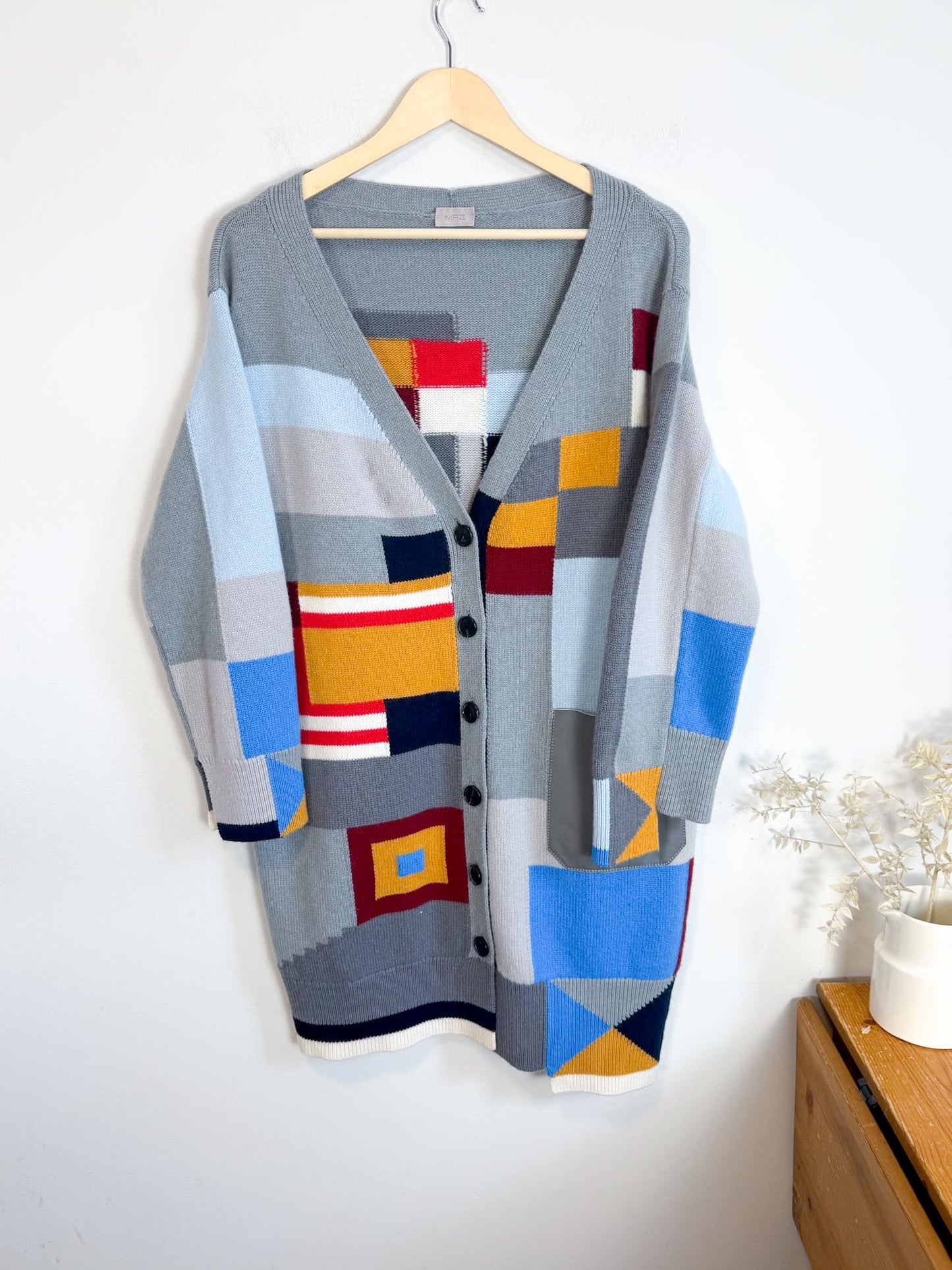 MRZ Designer Wool & Cashmere Colourblock Long Cardigan (Size XS-M)
