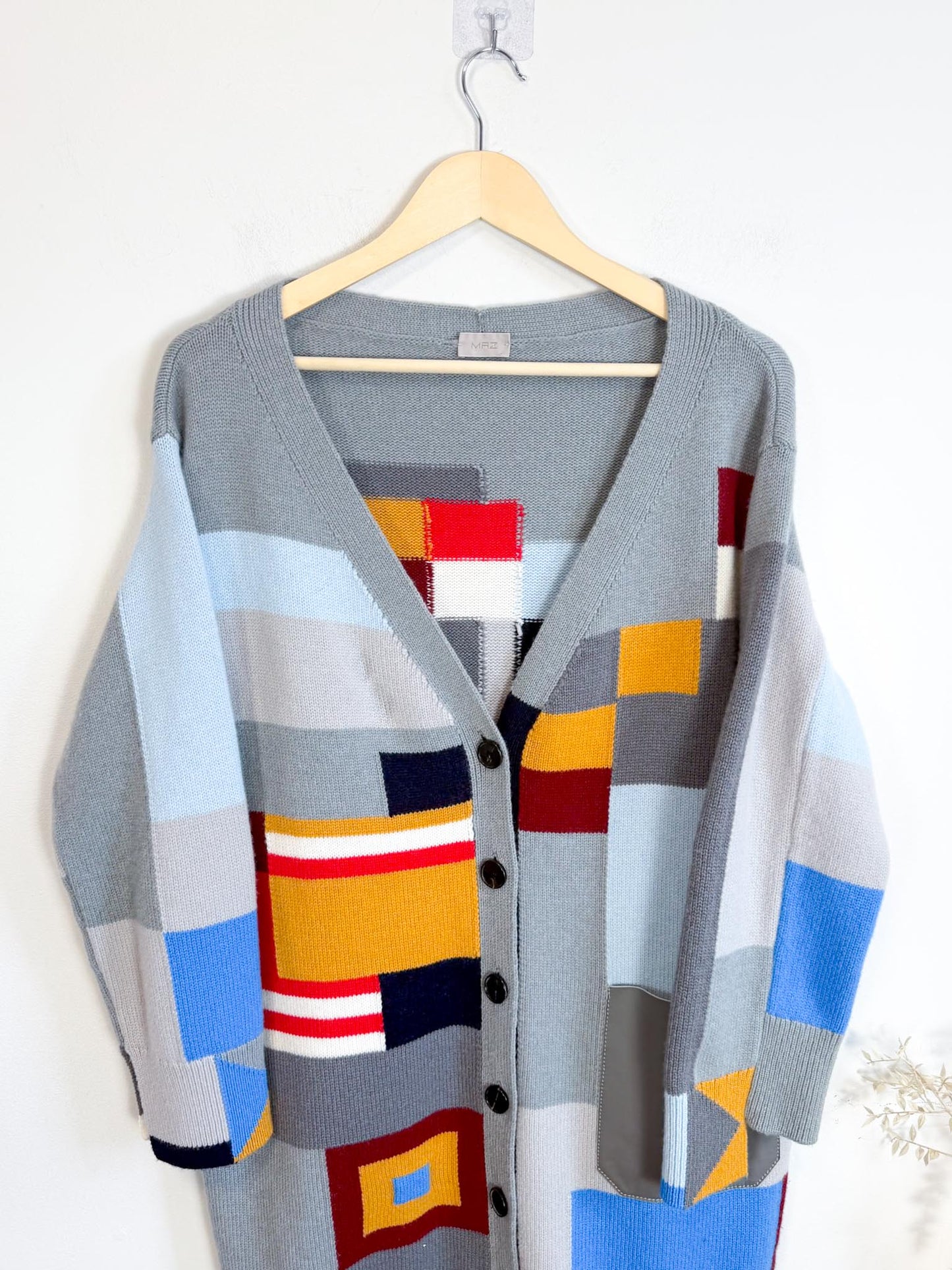 MRZ Designer Wool & Cashmere Colourblock Long Cardigan (Size XS-M)