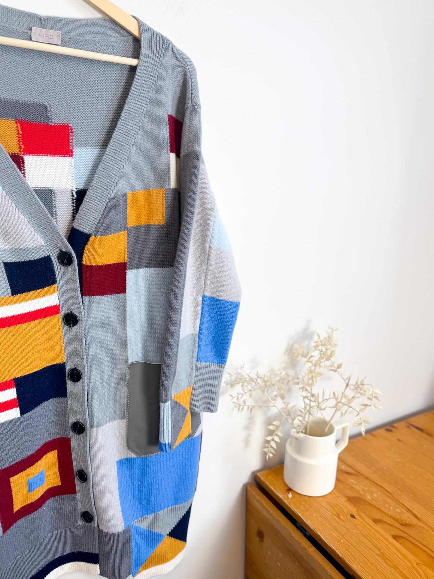 MRZ Designer Wool & Cashmere Colourblock Long Cardigan (Size XS-M)