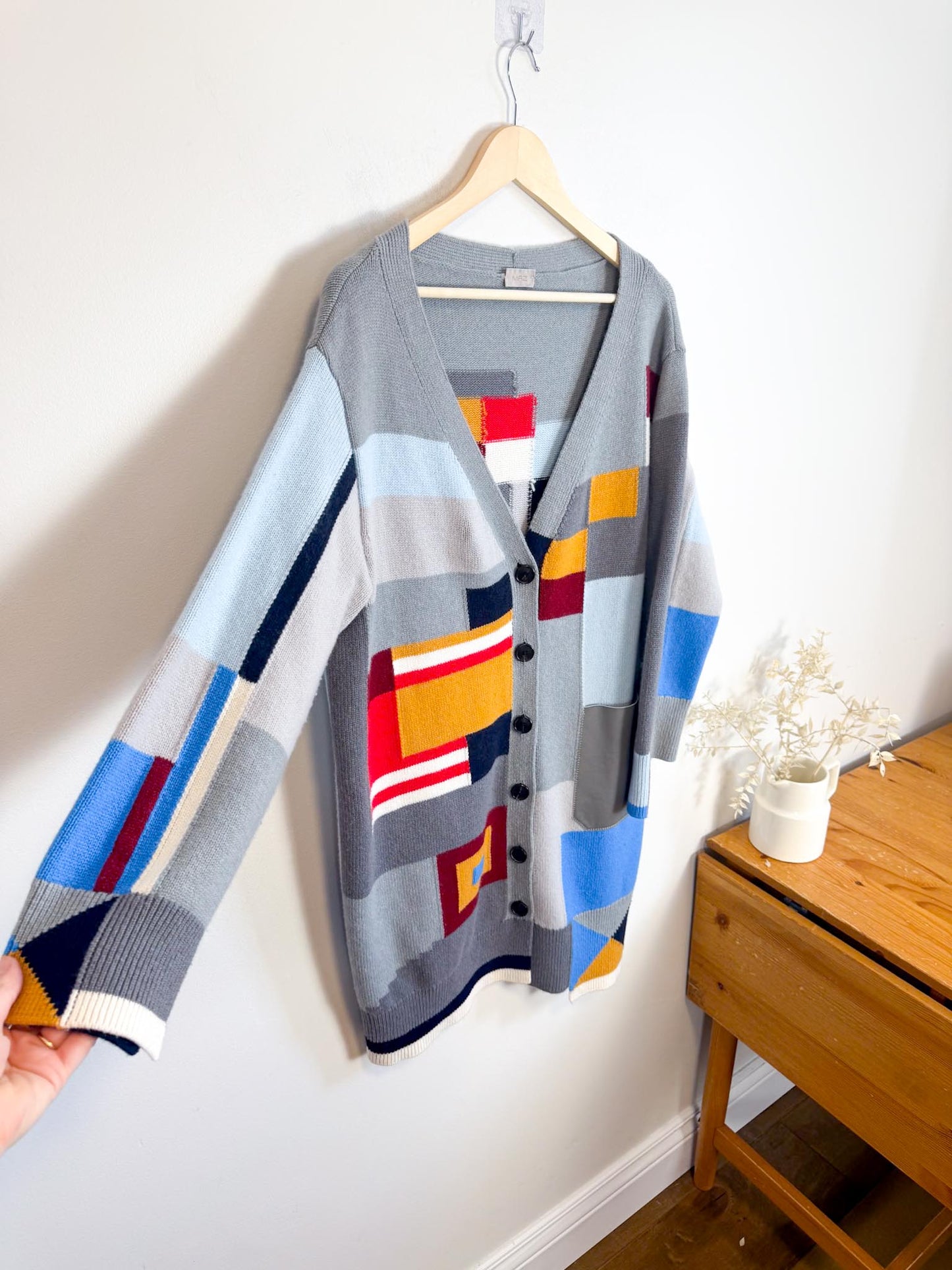 MRZ Designer Wool & Cashmere Colourblock Long Cardigan (Size XS-M)