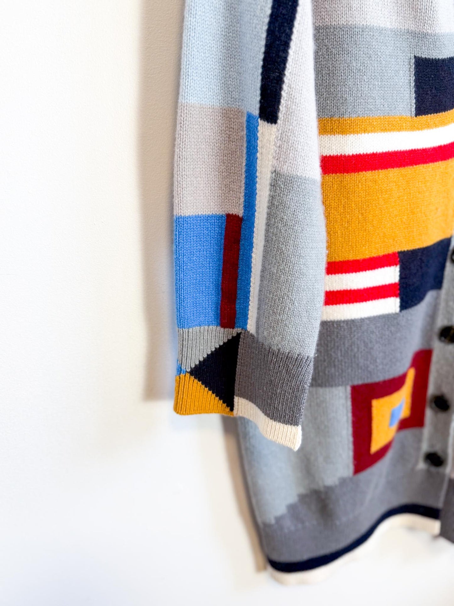 MRZ Designer Wool & Cashmere Colourblock Long Cardigan (Size XS-M)