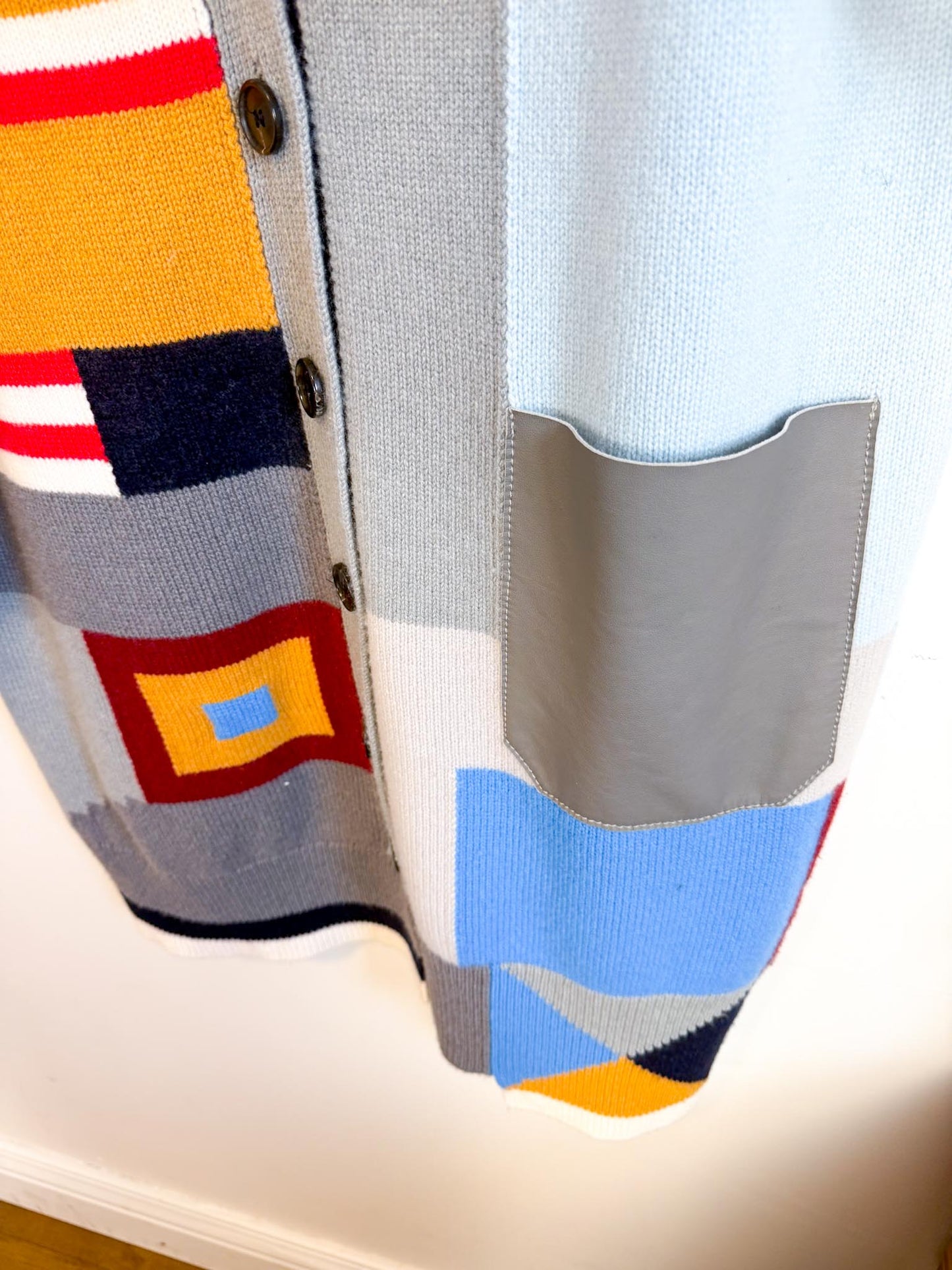 MRZ Designer Wool & Cashmere Colourblock Long Cardigan (Size XS-M)