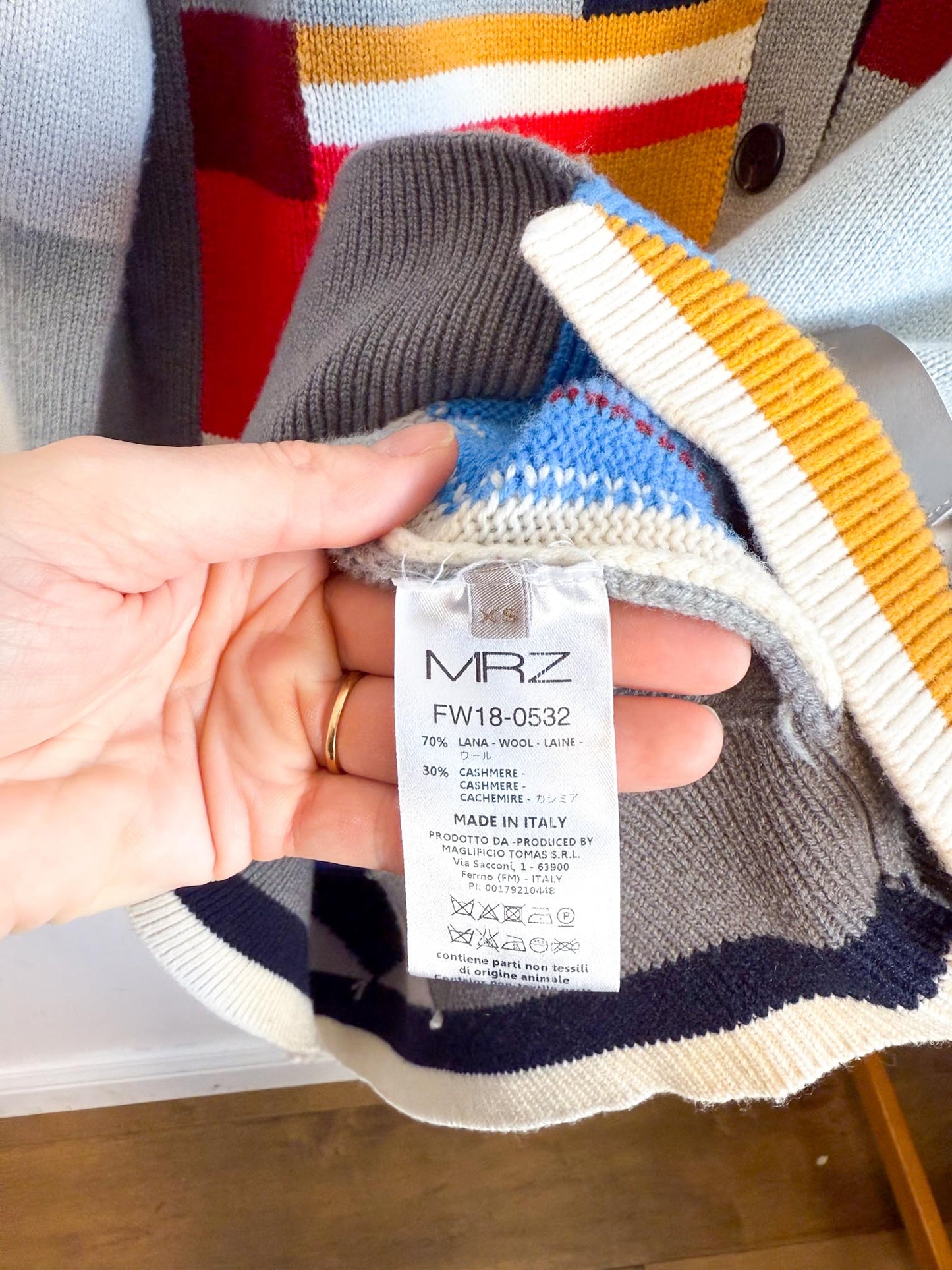 MRZ Designer Wool & Cashmere Colourblock Long Cardigan (Size XS-M)