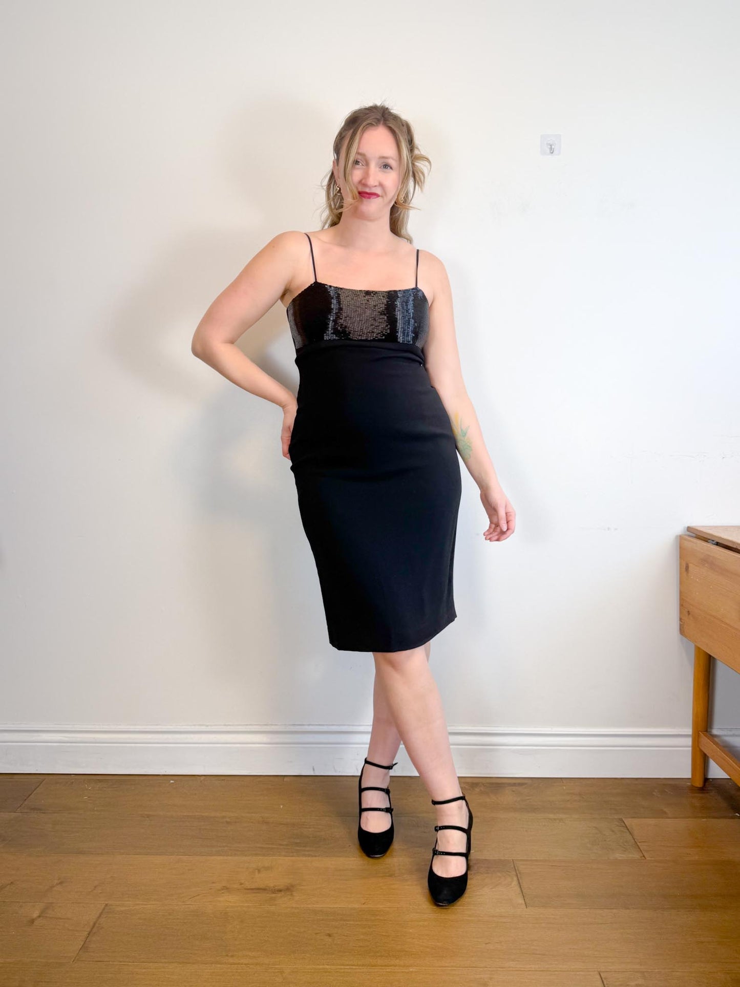 Vintage 90s Lauren Ralph Lauren Black Dress with Sequin Top (Size L)