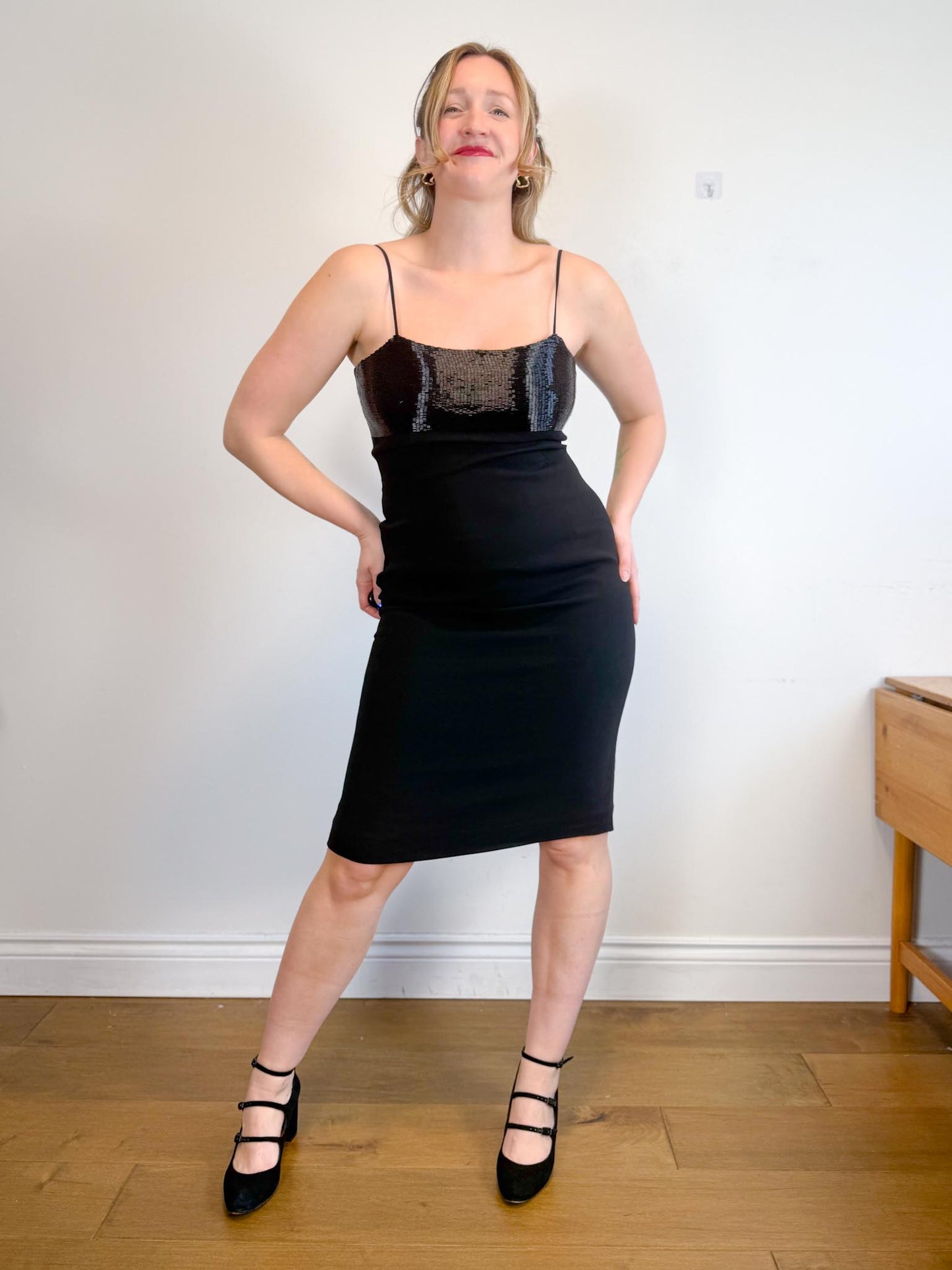 Vintage 90s Lauren Ralph Lauren Black Dress with Sequin Top (Size L)