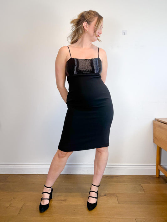 Vintage 90s Lauren Ralph Lauren Black Dress with Sequin Top (Size L)