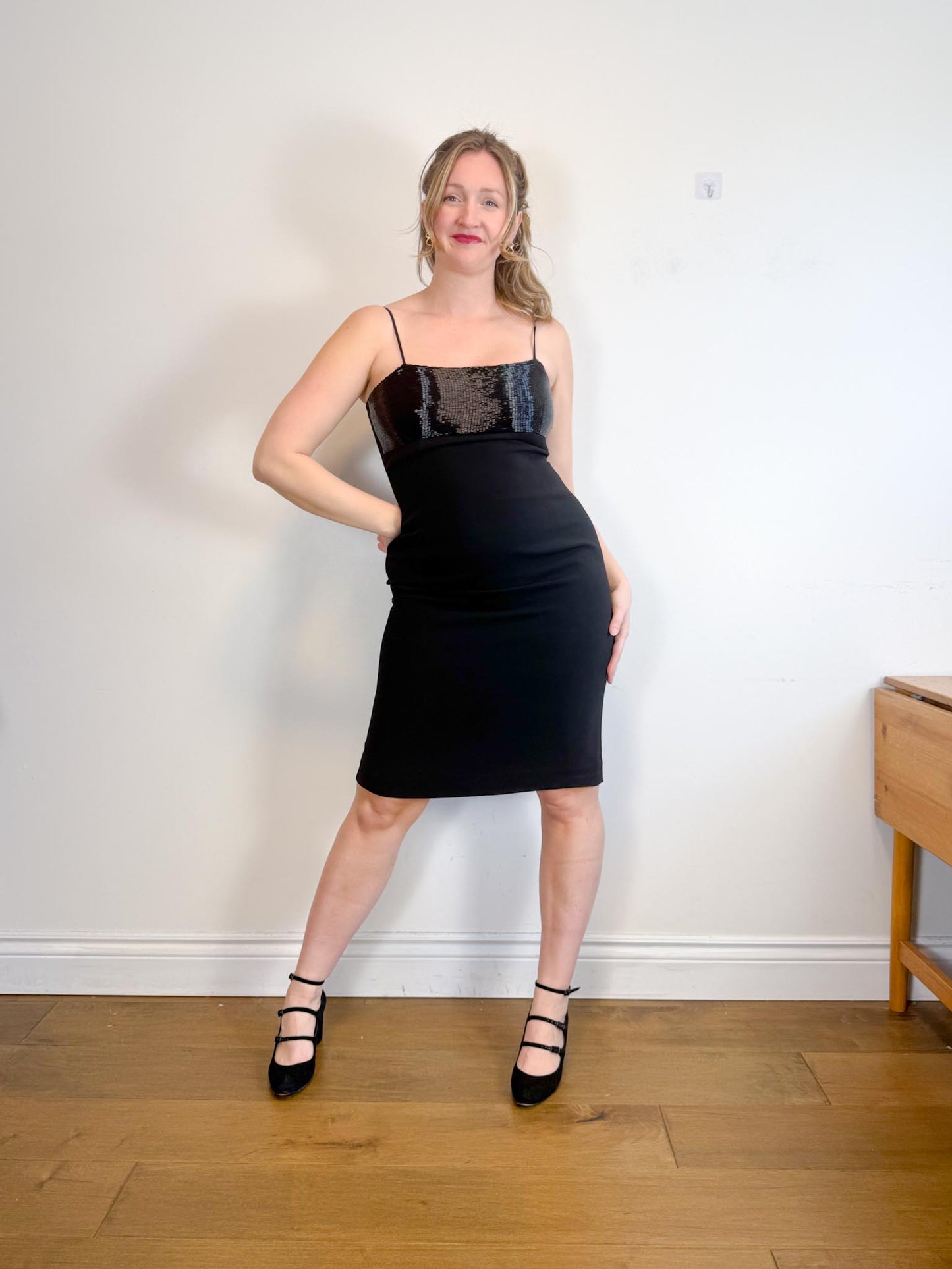 Vintage 90s Lauren Ralph Lauren Black Dress with Sequin Top (Size L)