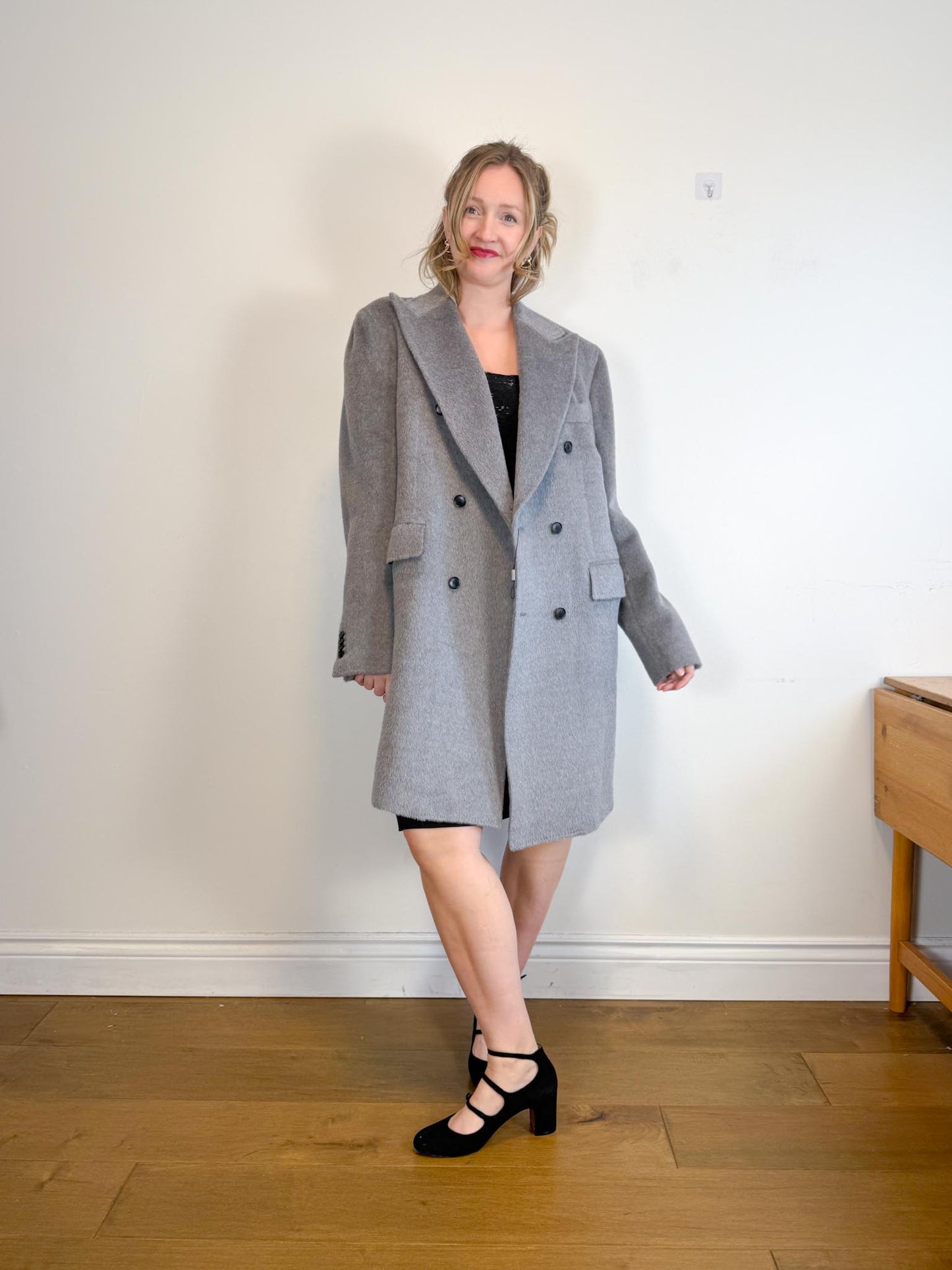 SUITSUPPLY Designer Llama Wool Peacoat in Grey (Size XL)