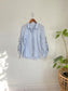 JONATHAN SIMKHAI Designer "Cotton Oxford Ruched & Tie Sleeve Shirt in Blue" (Size L)