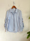 JONATHAN SIMKHAI Designer "Cotton Oxford Ruched & Tie Sleeve Shirt in Blue" (Size L)