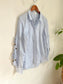 JONATHAN SIMKHAI Designer "Cotton Oxford Ruched & Tie Sleeve Shirt in Blue" (Size L)