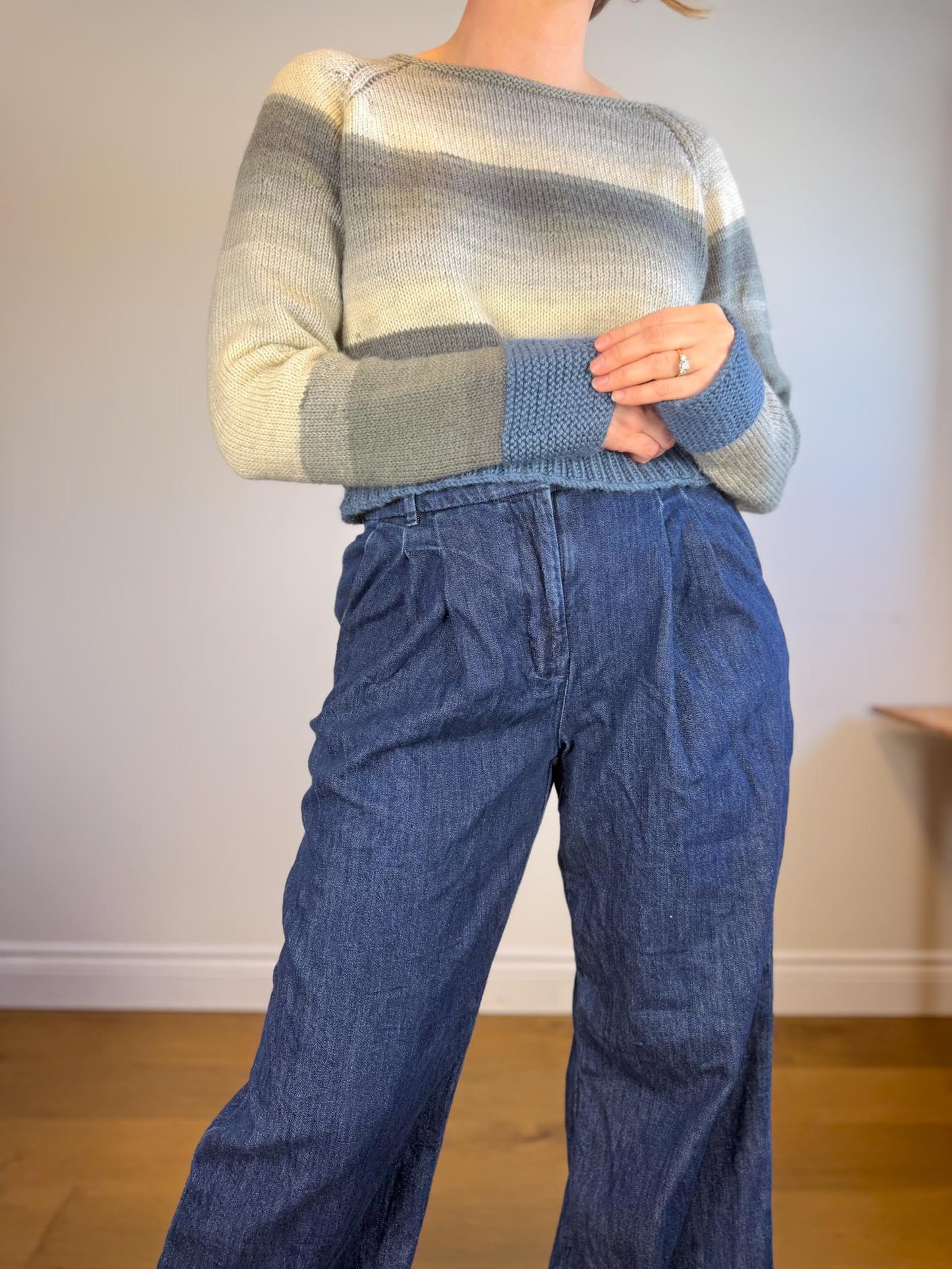 Handmade Knit Sweater in Blue/Grey (Size M)