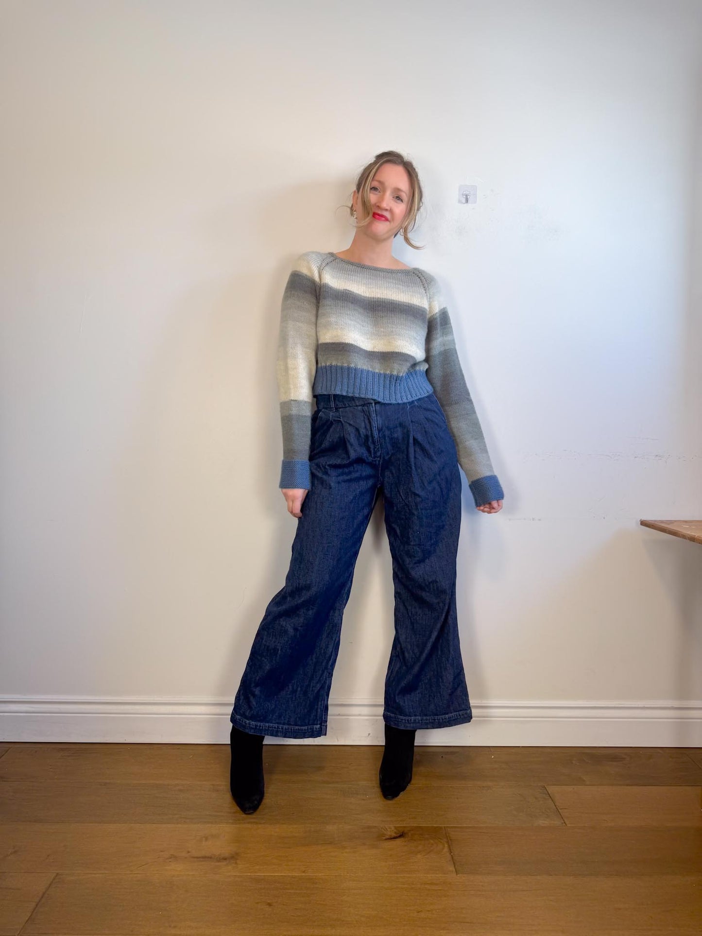 Handmade Knit Sweater in Blue/Grey (Size M)