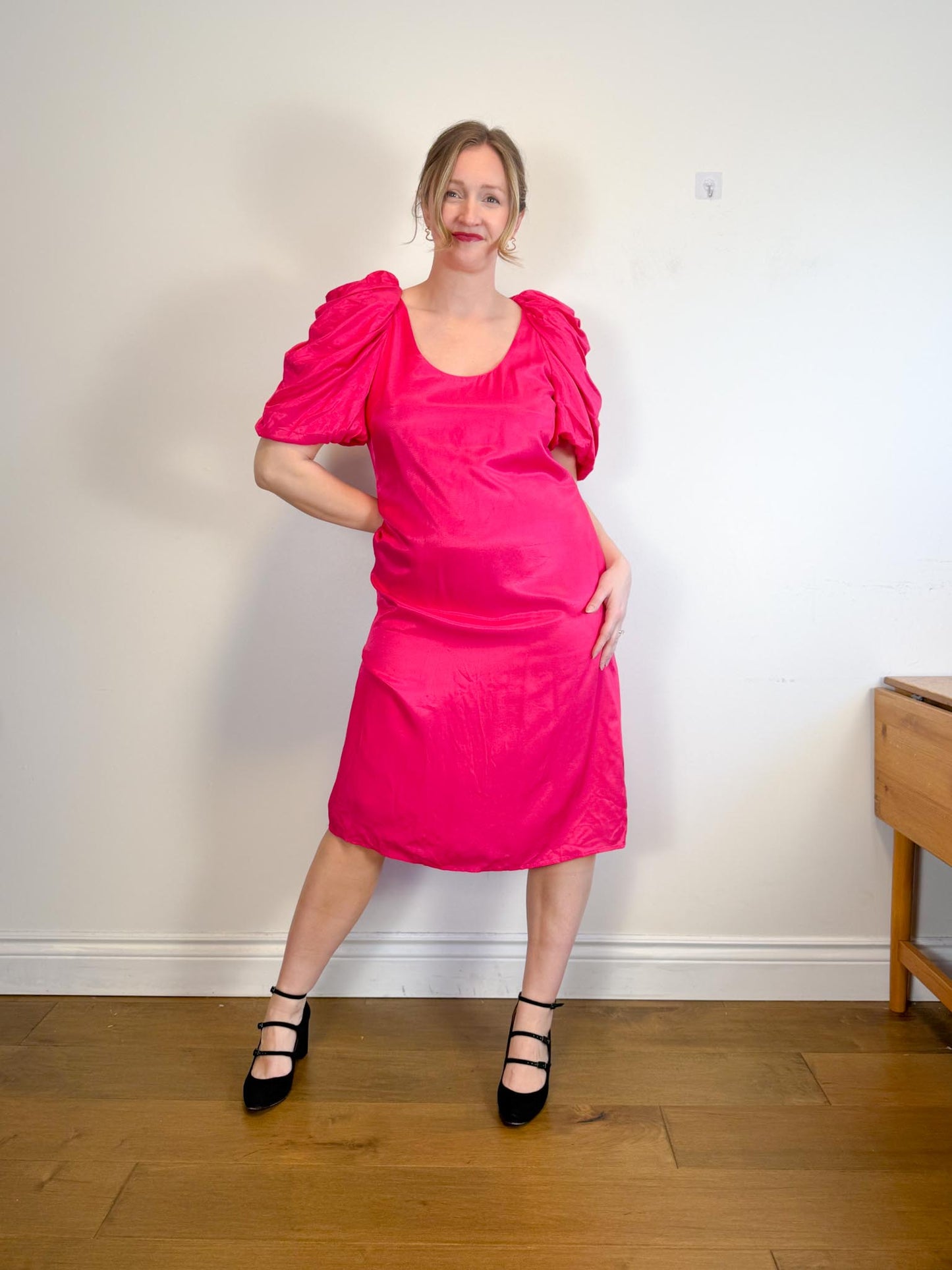 Hudson North Puff Sleeve Midi Dress in Hot Pink NWT (Size L)