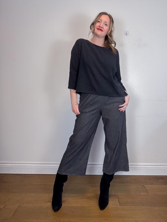 Jamie + The Jones Sustainable "The T Top in Black Raw Silk" (Size M/L)