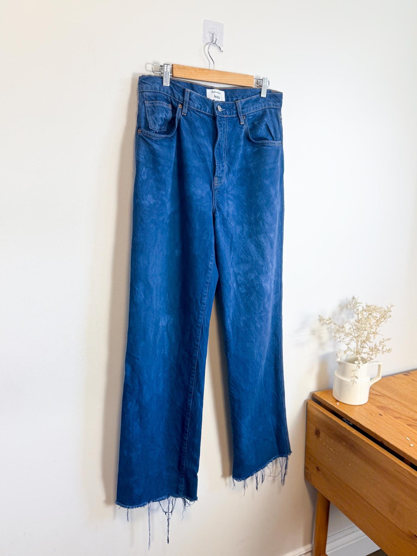 Reformation "Val 90s Mid Rise Straight Jeans in Tie Dye Blue" (Size 29)