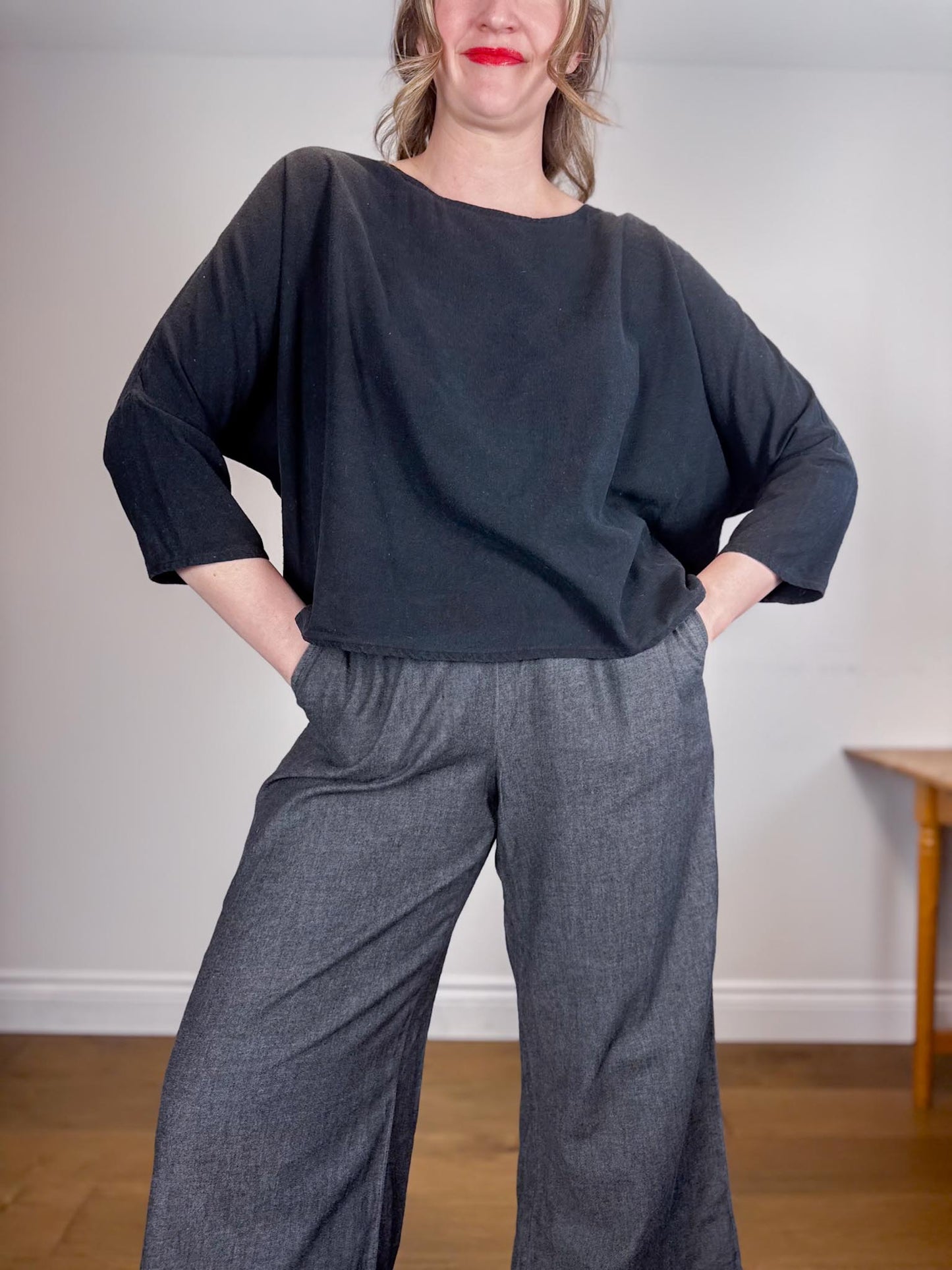 Jamie + The Jones Sustainable  "The T Top in Black Raw Silk" (Size M/L)