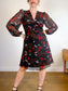 Diane Von Furstenberg "Kala Chiffon Long Sleeve Flare Dress in Black/Red Floral" (Size 12)