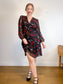 Diane Von Furstenberg "Kala Chiffon Long Sleeve Flare Dress in Black/Red Floral" (Size 12)