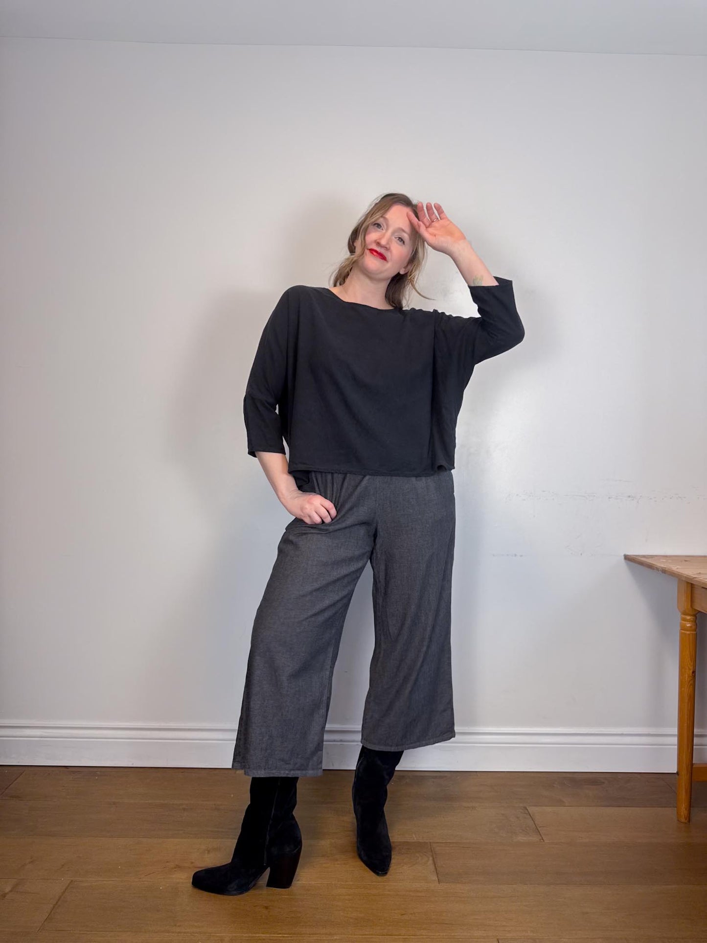 Jamie + The Jones Sustainable  "The T Top in Black Raw Silk" (Size M/L)