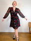 Diane Von Furstenberg "Kala Chiffon Long Sleeve Flare Dress in Black/Red Floral" (Size 12)