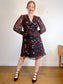 Diane Von Furstenberg "Kala Chiffon Long Sleeve Flare Dress in Black/Red Floral" (Size 12)