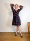 Diane Von Furstenberg "Kala Chiffon Long Sleeve Flare Dress in Black/Red Floral" (Size 12)