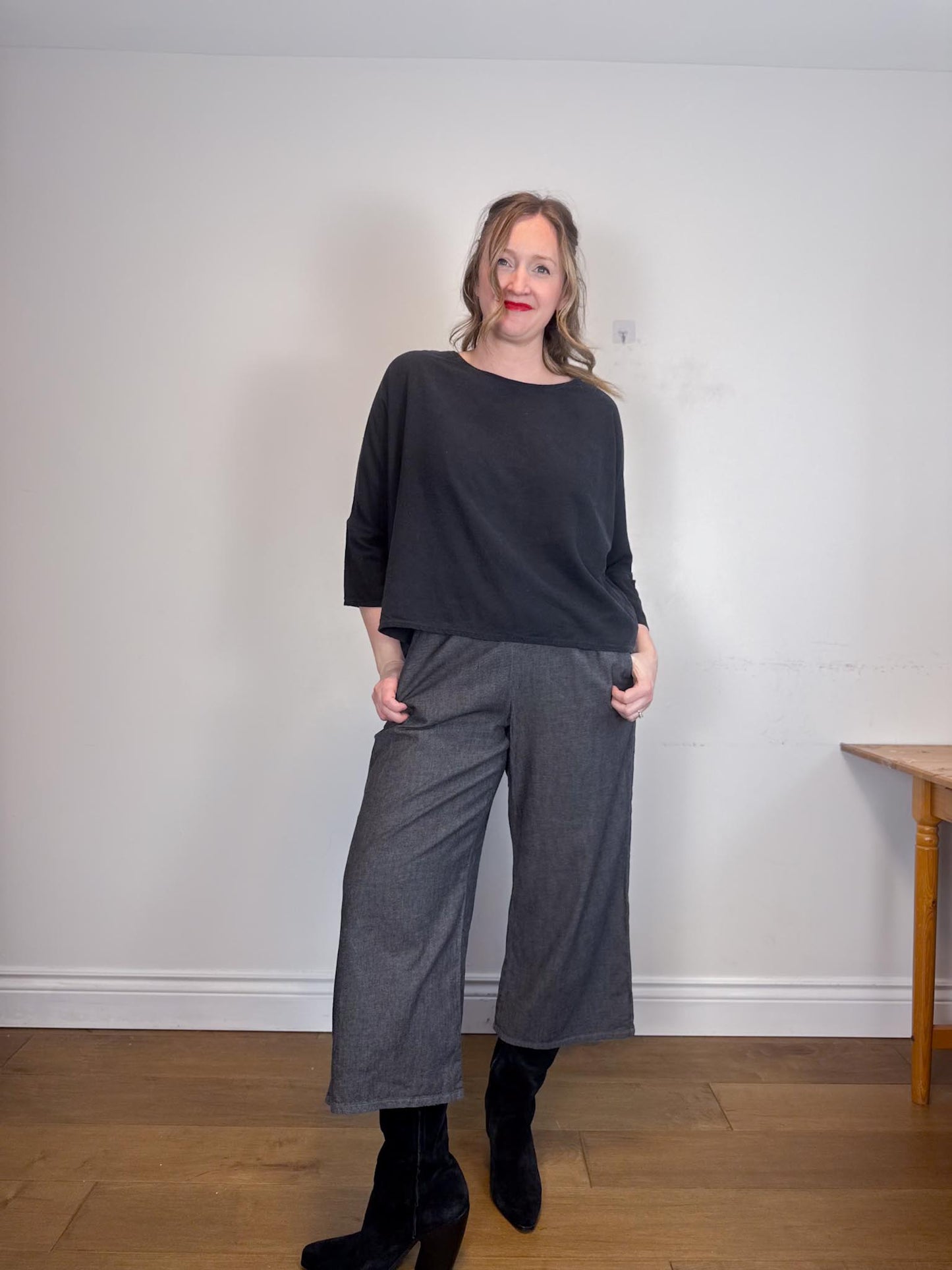 Jamie + The Jones Sustainable  "The T Top in Black Raw Silk" (Size M/L)