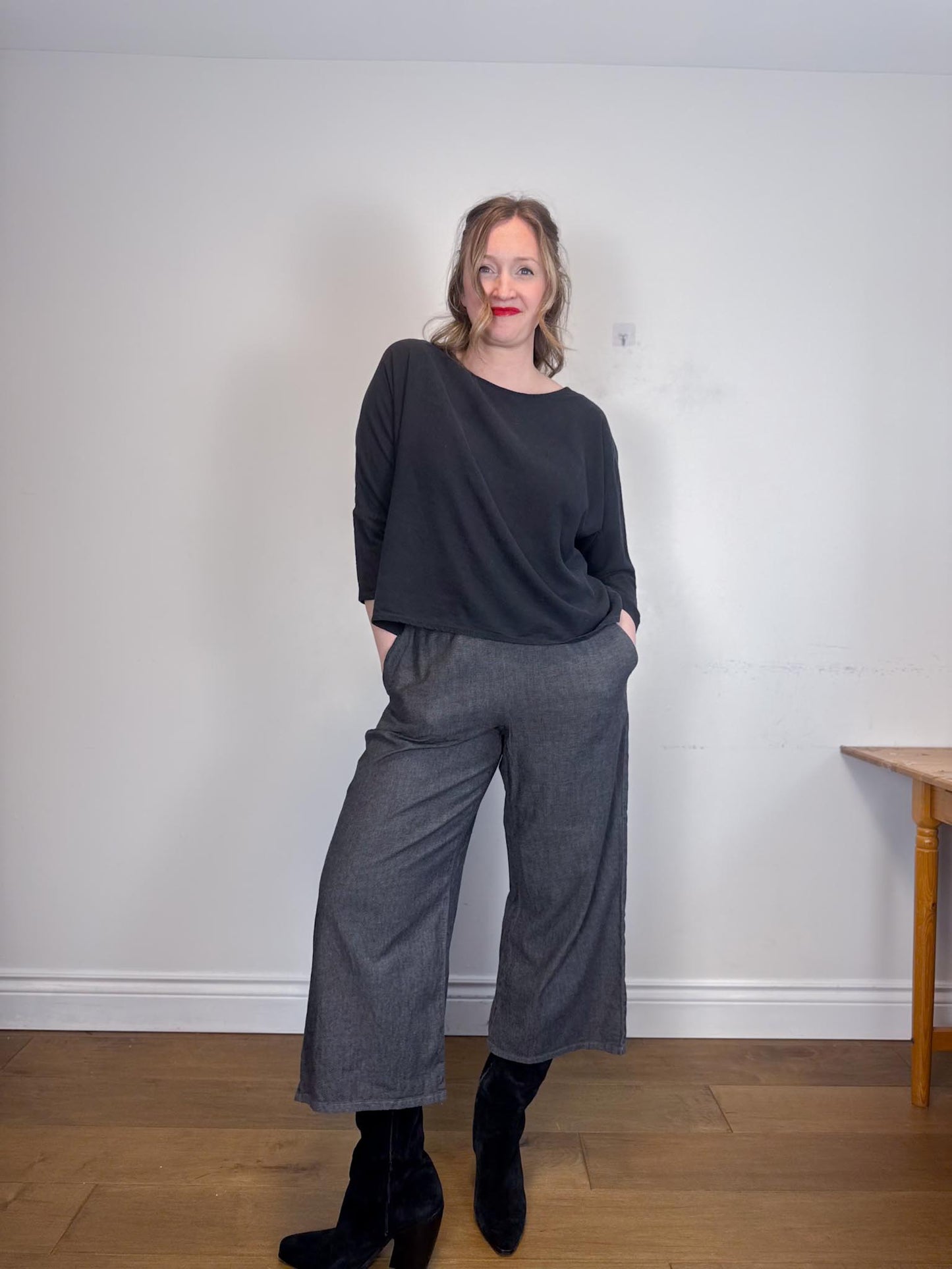 Jamie + The Jones Sustainable  "The T Top in Black Raw Silk" (Size M/L)